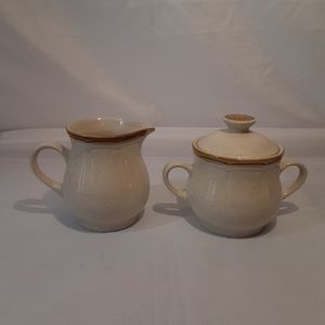 Vintage Crown Manor, JAPAN, ceramic cream/tan speckled, sugar and creamer set.